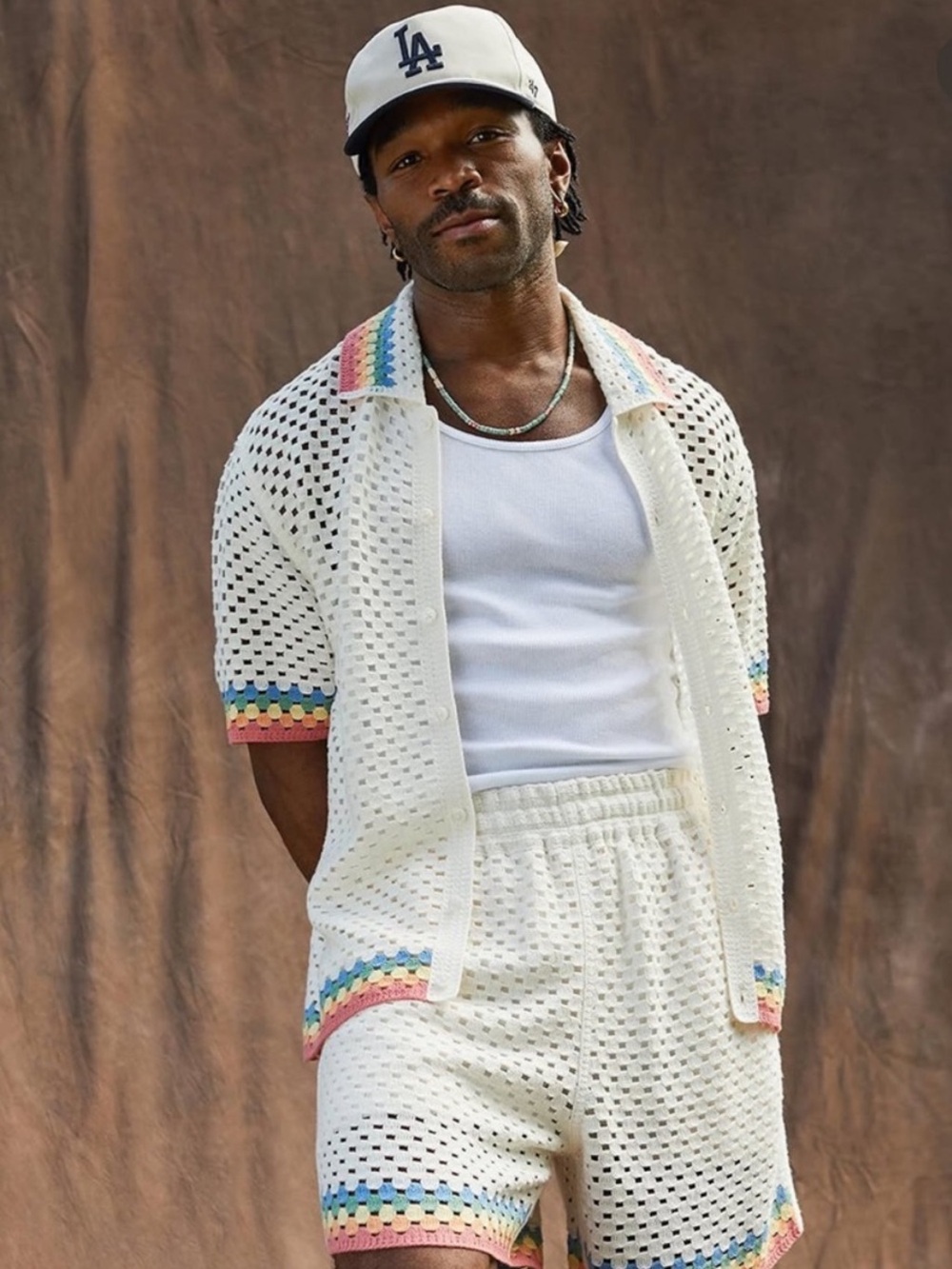 Abercrombie & Fitch The Trevor Project Pride Crochet Button Down Sweater Polo